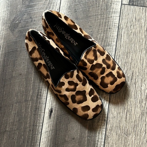Yves Saint Laurent Shoes - Yves Saint Laurent Leopard Print Loafers Brown Black Designer Slip On Shoes